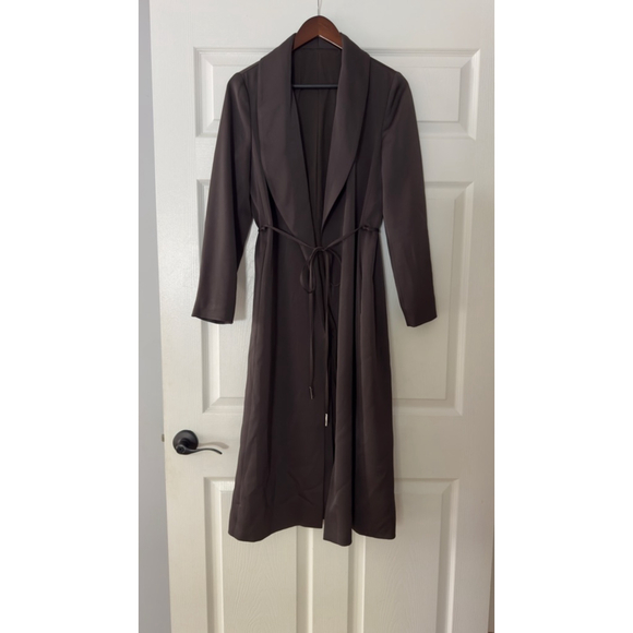 Women's HALSTON Leslie Satin Duster Brown Coat S - Picture 7 of 10